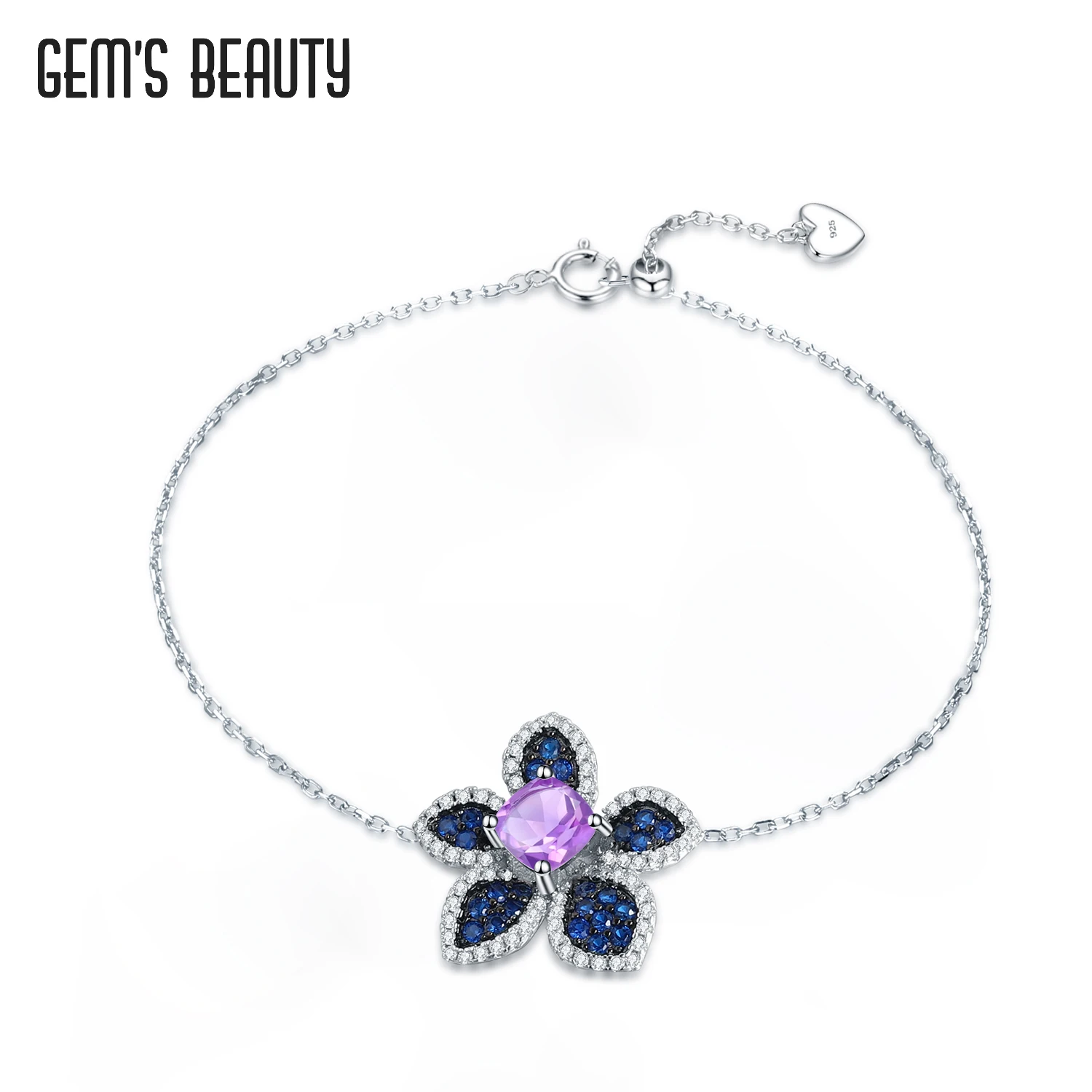 Gem's Beauty 925 Silver Blue Witch Charm Bracelet Natural Amethyst Charm Bracelet For Women Fine Jewelry