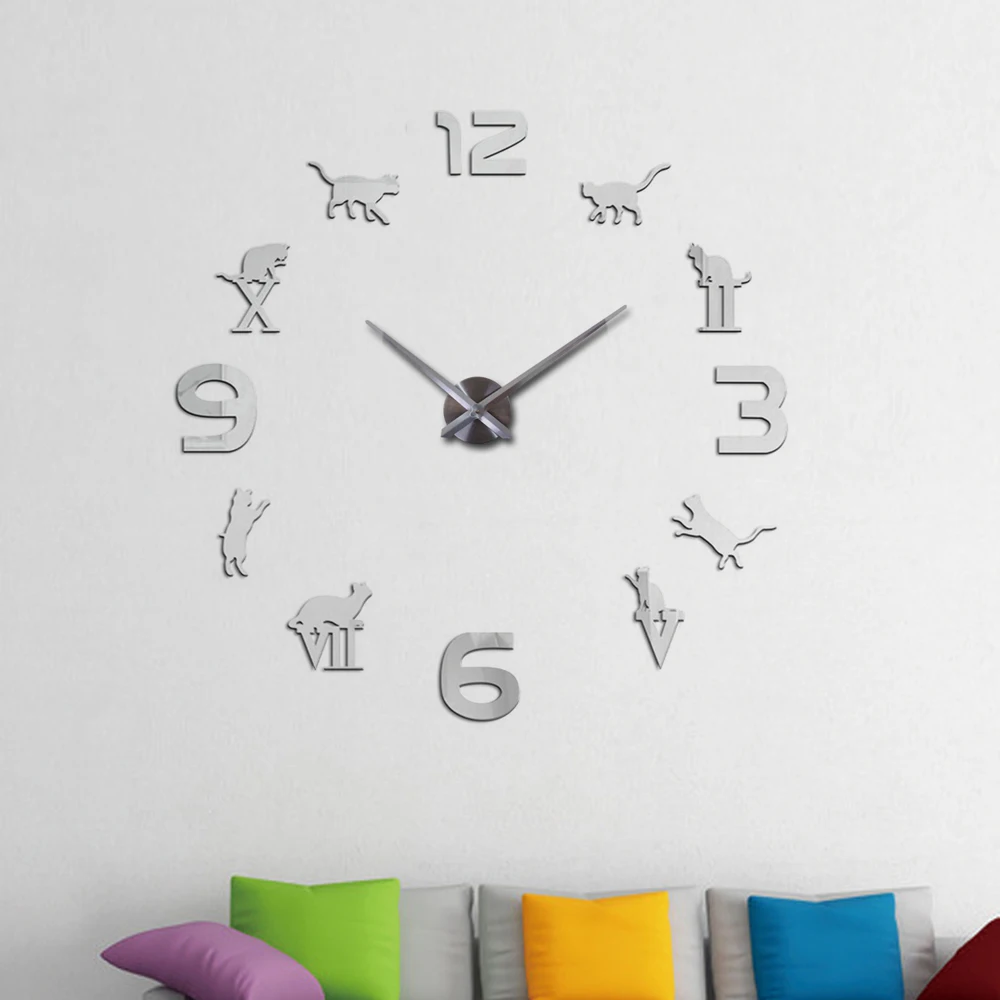 

3d big quartz watch clocks top sale diy acrylic mirror wall clock modern living room home decoration stickers needle Cartoon