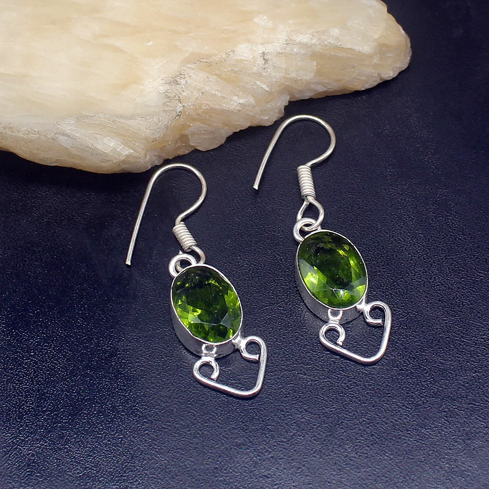 Gemstonefactory Big Promotion Single Unique 925 Silver Natural Green Peridot Women Ladies Gifts Dangle Drop Earrings 20211779