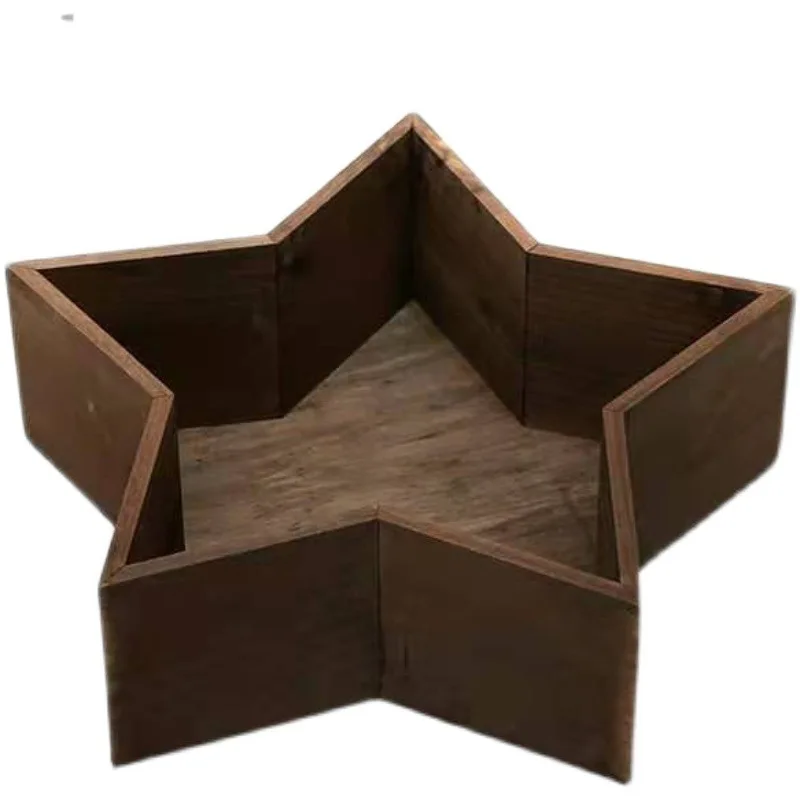 Newborn Photography Props Mini Baby Wooden Basin Infant Photo Shoot Container Star Bucket Studio Creativity Posing Furniture