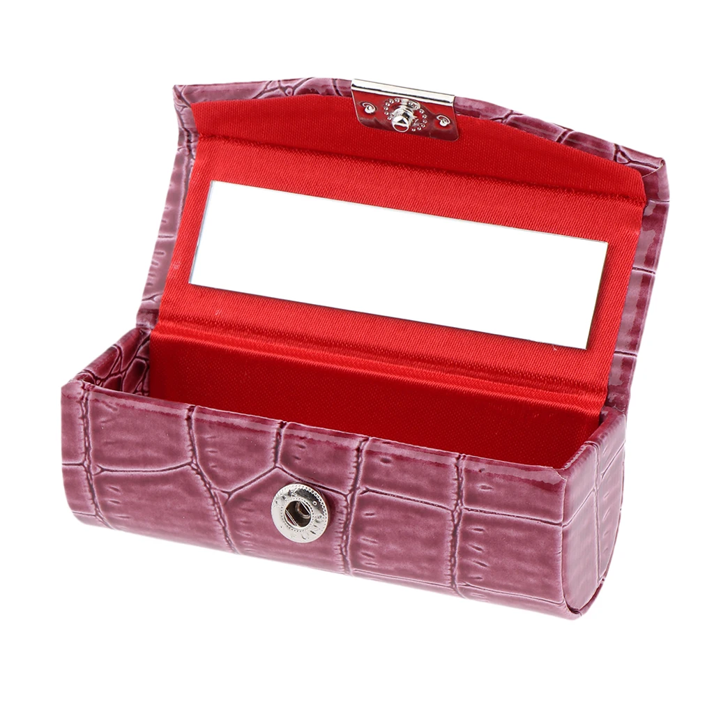 Soft PU Leather Alligator Textured Lady Lipstick Holder Case with Mirror