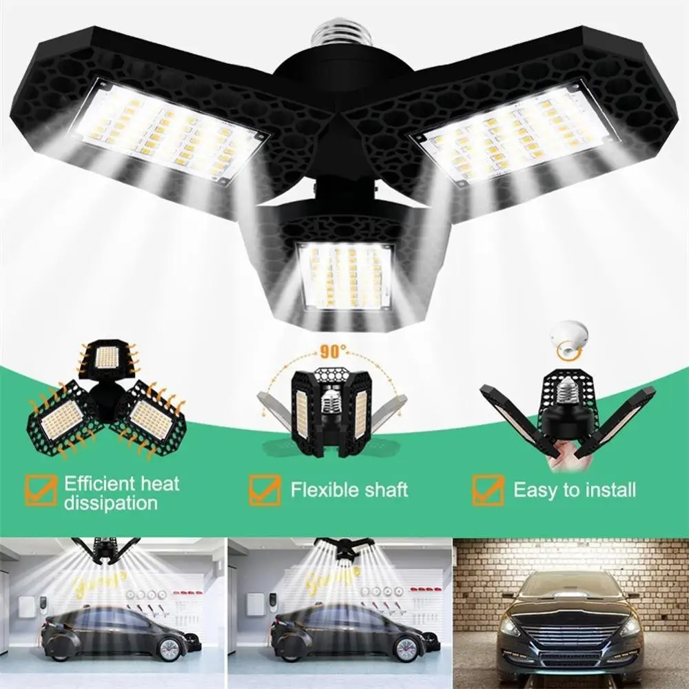 E27 LED Garage Light 80W 60W 40W Industrial Lamp Super Bright Deformable Indoor LED High Bay Workshop Warehouse Lights