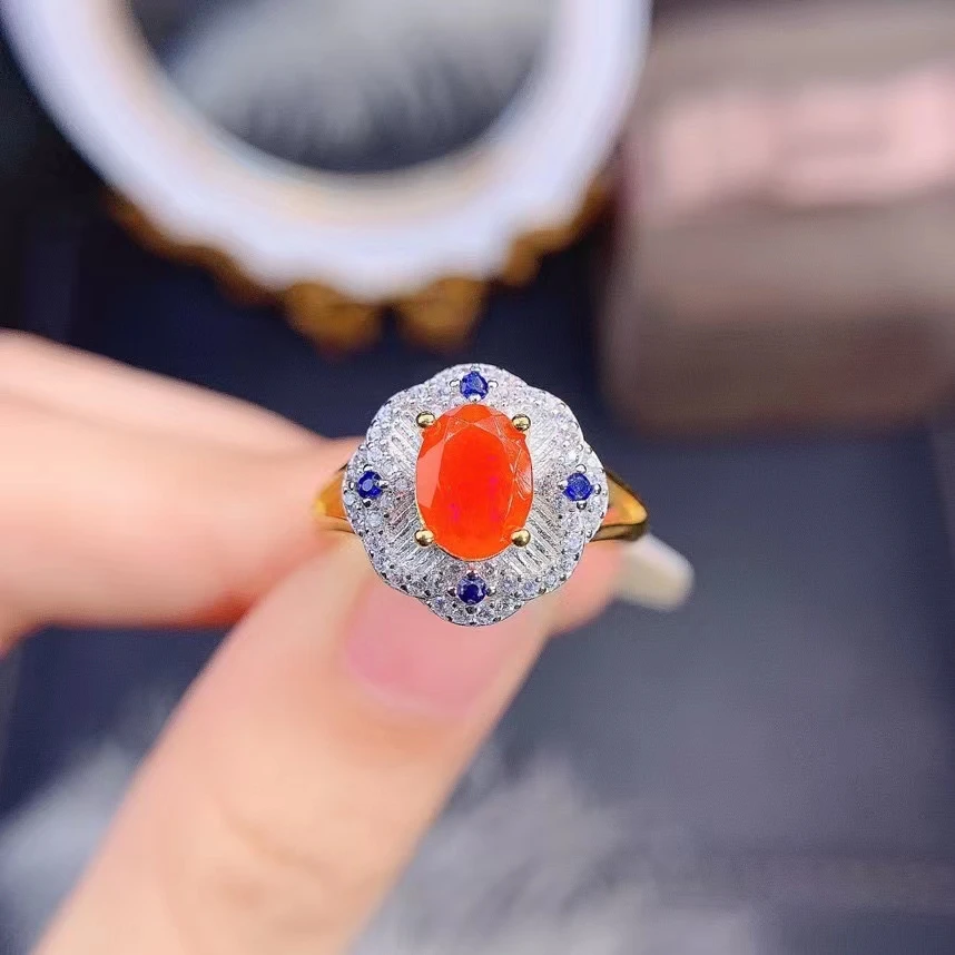 2022 Natural Fire Opal Rings for Women Date Gift Good Color Gemstone 6x8mm Size Fine Jewelry Real 925 Sterling Silver Free Ship