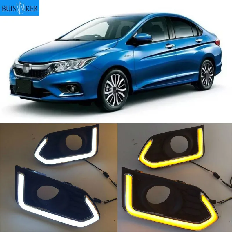 LED Daytime Running Light For Honda City Grace 2017 2018 2019 Waterproof Yellow Turn Signal Indicator Light Bumper Lamp