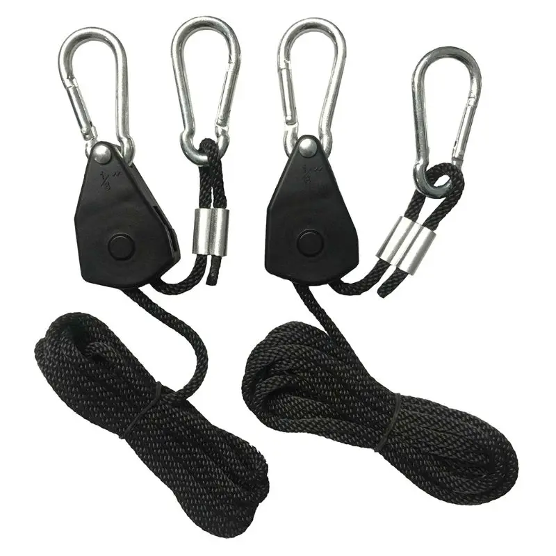 

2024 New 2pcs 1/8" Pulley Rope Ratchet 150lb Heavy Locking Hanger Lifting Lanyard for Tent Room Fan Grow Plant Camping Hiking