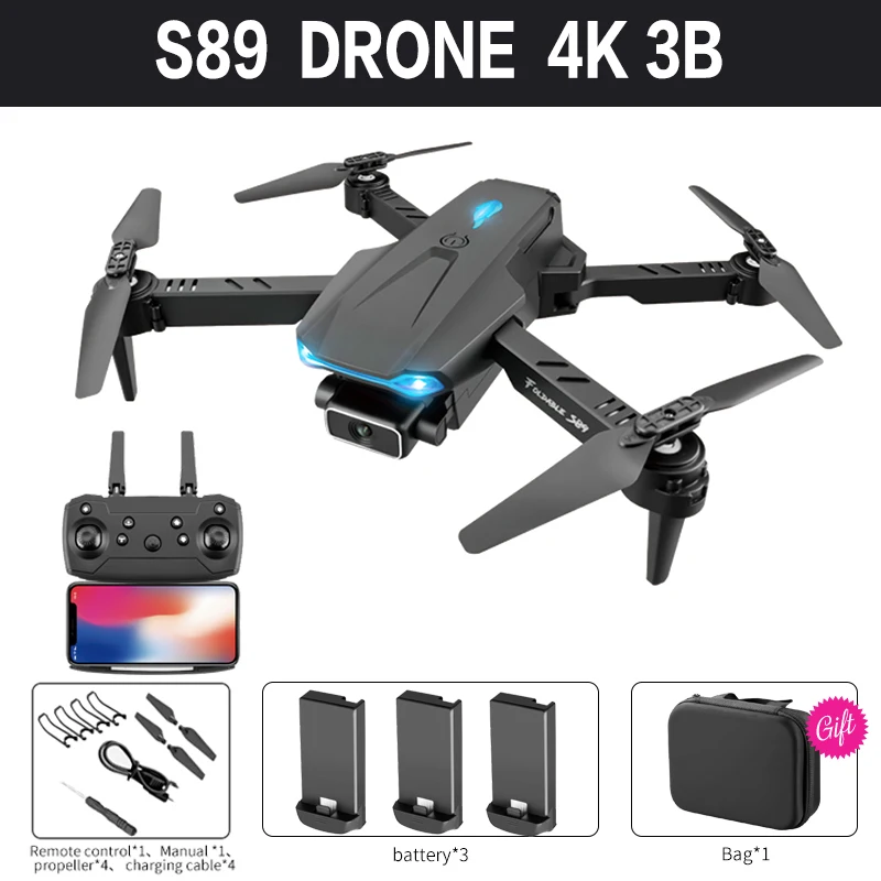 S89 Drone 4K HD Dual Camera WIFI FPV Quadcopter 50x Zooms Height Foldable Mini Headless Mode One-key Takeoff RC Drones Toy Kids