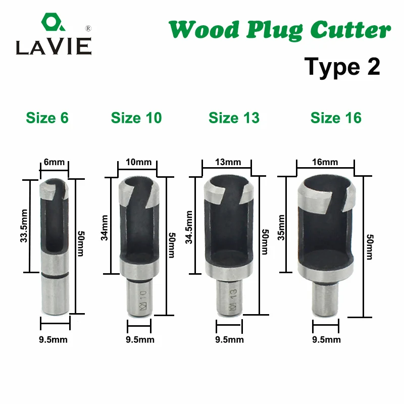 LAVIE-Juego de cortadores de enchufe para madera, herramienta de corte para carpintería, broca de corcho con garra, 5/8, 1/2, 3/8, 1/4, DB03010, 4 Uds.