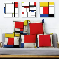 Mondrian Yellow Geometric Stitching Throw Pillow Cushion Covers Pillows Cases