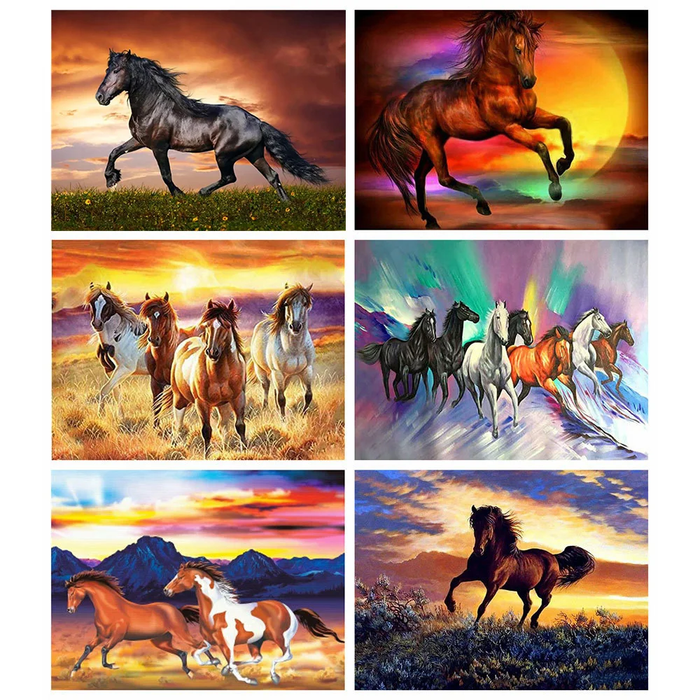 

Kamy Yi 5D DIY Diamond Painting Horse Mosaic Sunset Full Square Diamond Embroidery Cross Stitch Animal Decor