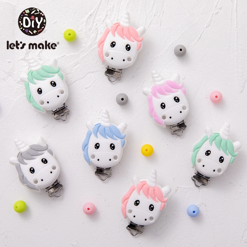 Let'S Make 10pc Silicone Unicorn Pacifier Clip Teether Metal Clips Chains Cartoon Silicone Pacifier Clip Pacifier Chain DIY