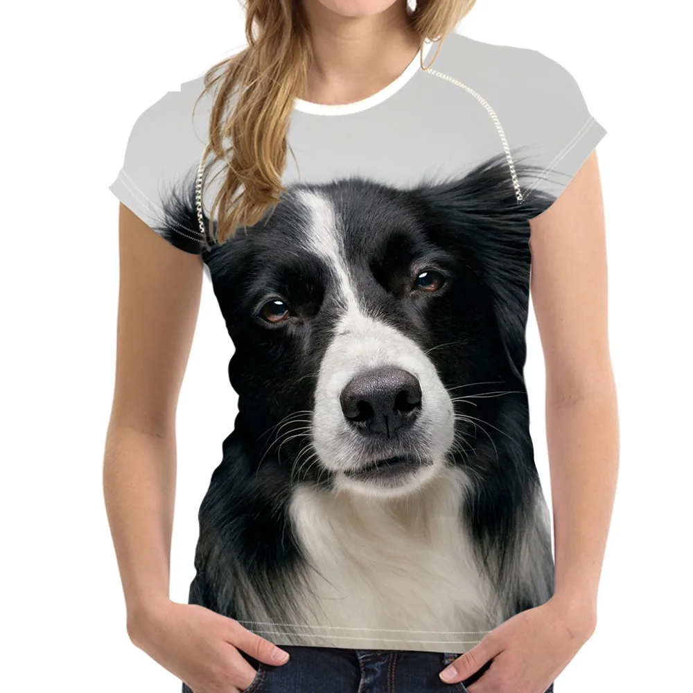 

NOISYDESIGNS Fashion Women Summer T Shirts Cute 3D Dog Border Collie Printing Girls T-shirts Short Sleeve Tops Tees Fit