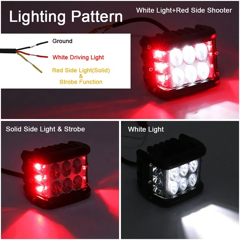 Luz Led de trabajo de Tirador Lateral de 4 pulgadas, luz roja/azul/Verde/amarilla DRL de 4 pulgadas, para camión, ATV, SUV, UTV, 4x4, todoterreno, 2 piezas