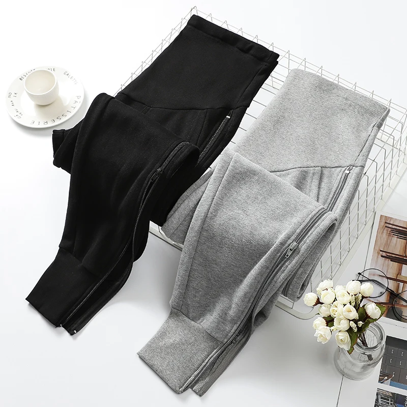 Pantalones informales de vientre para mujer embarazada, calzas acolchadas sueltas a la moda, deportivas, color negro y gris, venta al por mayor, primavera y otoño, 2024