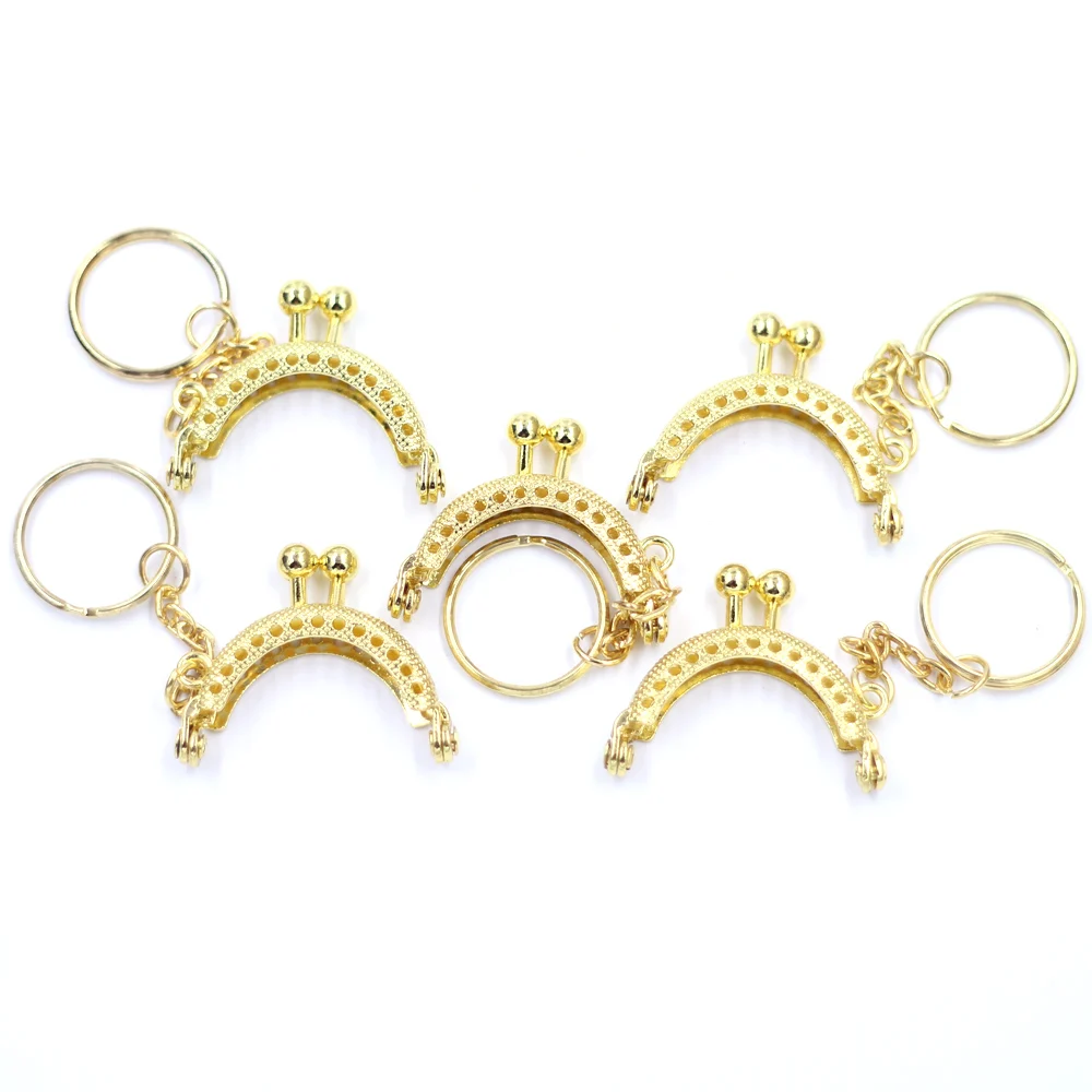 2Pcs Mini Metal Purse Frame Arch Half Round Kiss Clasp with Key Ring Sewing Holes 4 Colors Bag Lock Buckle Luggage Hardware 4cm