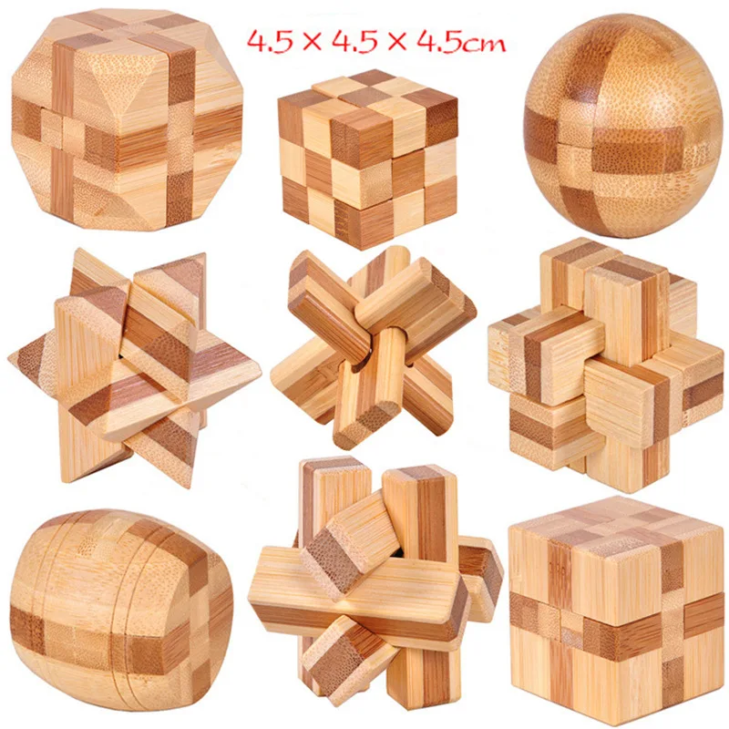 

11 Types 4.5CM IQ Brain Teaser Kong Ming Lock 3D Wooden Interlocking Burr Puzzles Game Toy For Adults Kids Wholesale