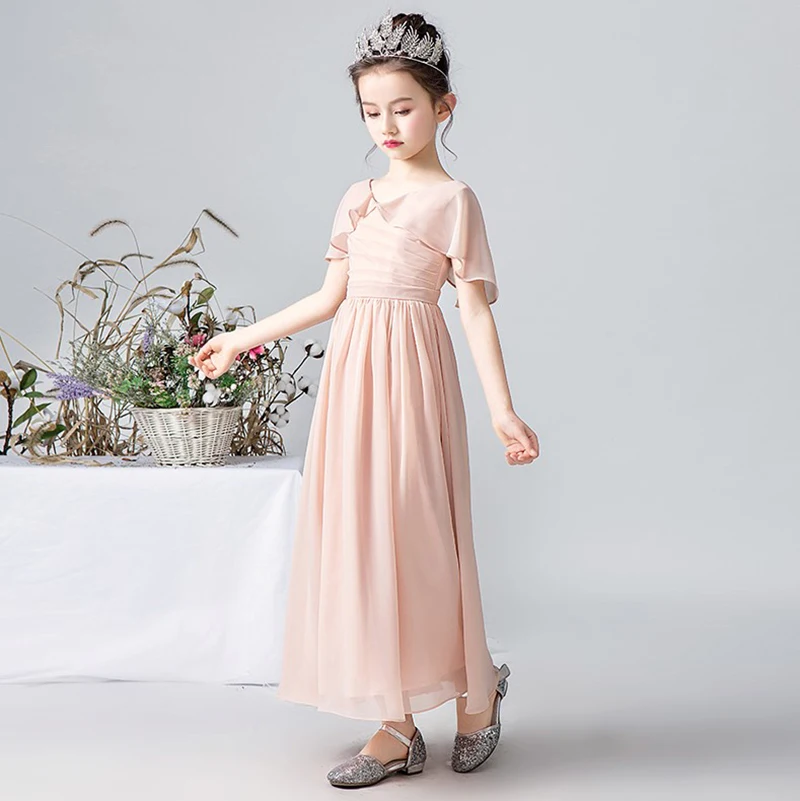 Robes à fleurs en mousseline de soie pour filles, tenue de soirée, de mariage, d'anniversaire, à manches cape, de spectacle, de demoiselle d'honneur, pour enfants