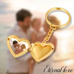 LLavero de medallón de corazón plegable con foto personalizada, llavero de acero inoxidable, regalo personalizado, foto familiar