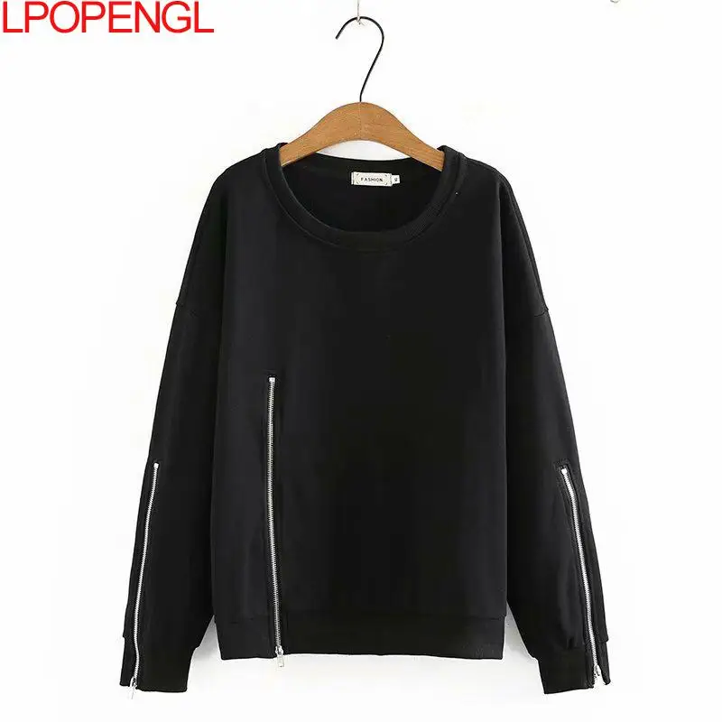 New 2021 Autumn Winter Plus Size Tops For Women Large Pullover Long Sleeve Loose Cotton Zipper Sweatshirt Breathable Hoodie