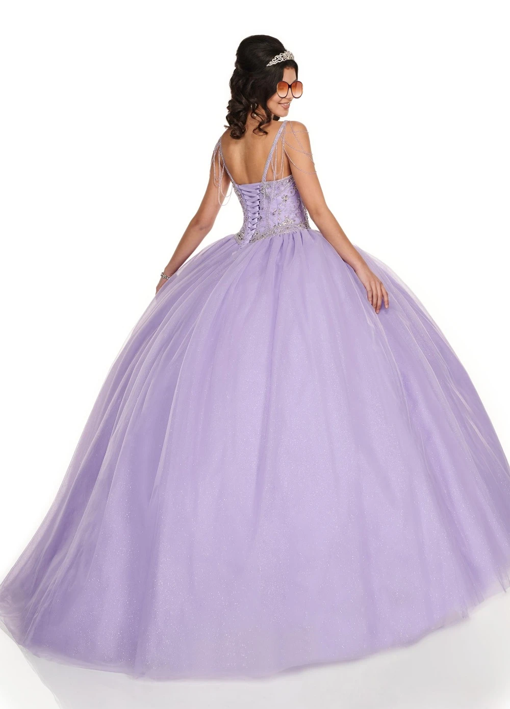 Gaun Pesta Organza Manik-manik Mewah Gaun Quinceanera 2021 Gaun Pesta Prom Sampanye Lilac Vestidos De 15 Tali Spageti