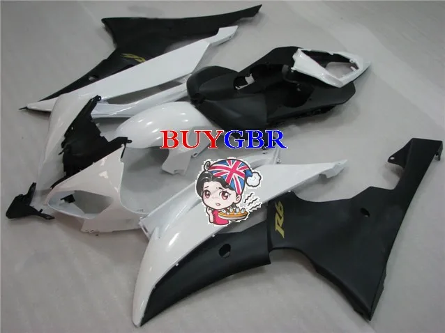 Motorcycle Fairings White Black fairing For Yamaha YZF-600 R6 2008-2016 09 10 11 12 13 14 15 fairing free windscreen