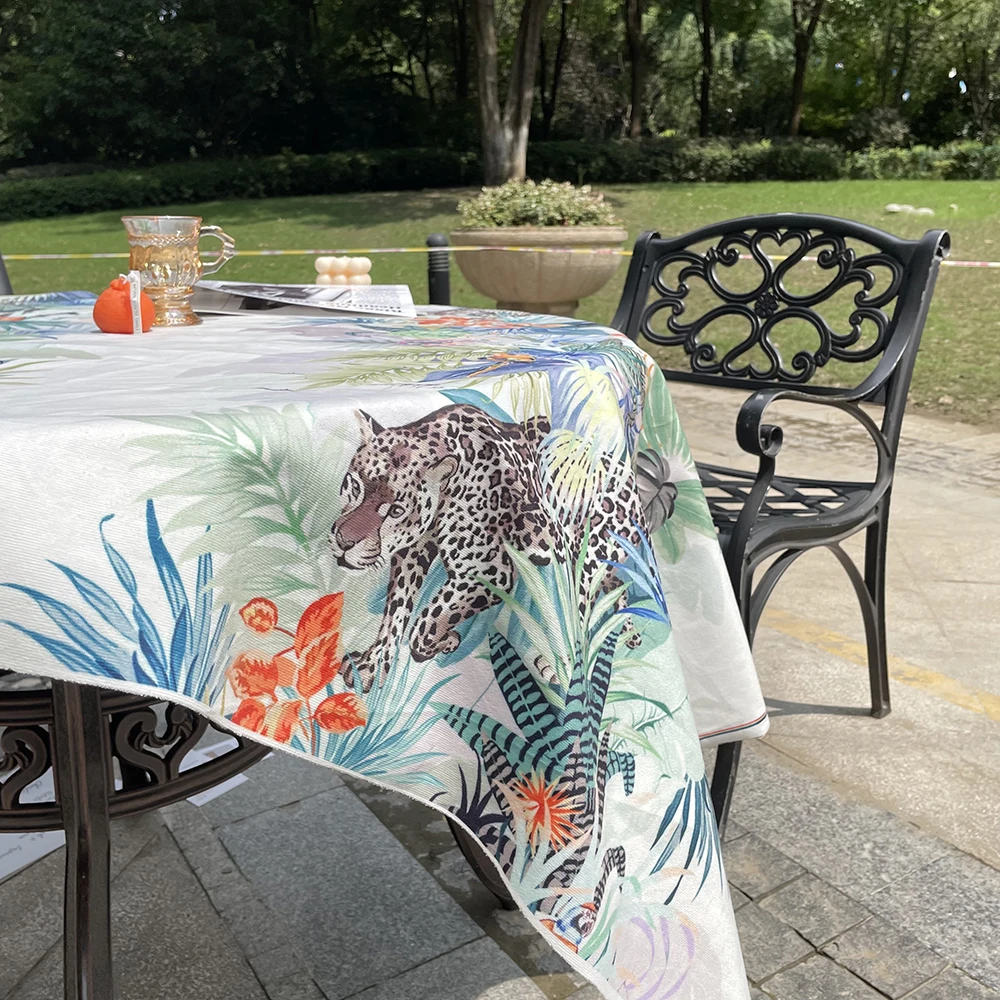 Modern Living Room Tablecloth Tiger Forest Wild Style Decorative Cloth Coffee Table for Living Room Rectangular  Tablecloth