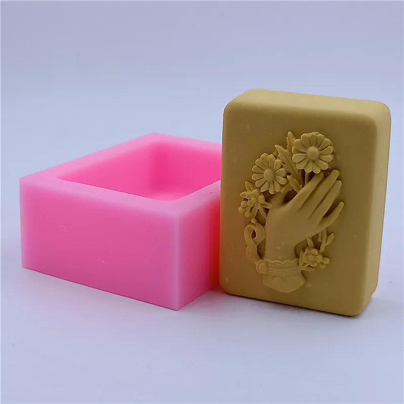 Hands Candle Soap Mold Rectangle Flower Silicone Mold for Natural Soap Making Handmade DIY Soap Molds Resin Mold Wax Melt Mould