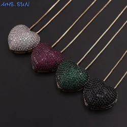 MHS.SUN New Women Zricon Jewelry Love Big Heart Pendant Necklaces AAA CZ Crystal Charm Chain Necklace For Valentine's Day Gift