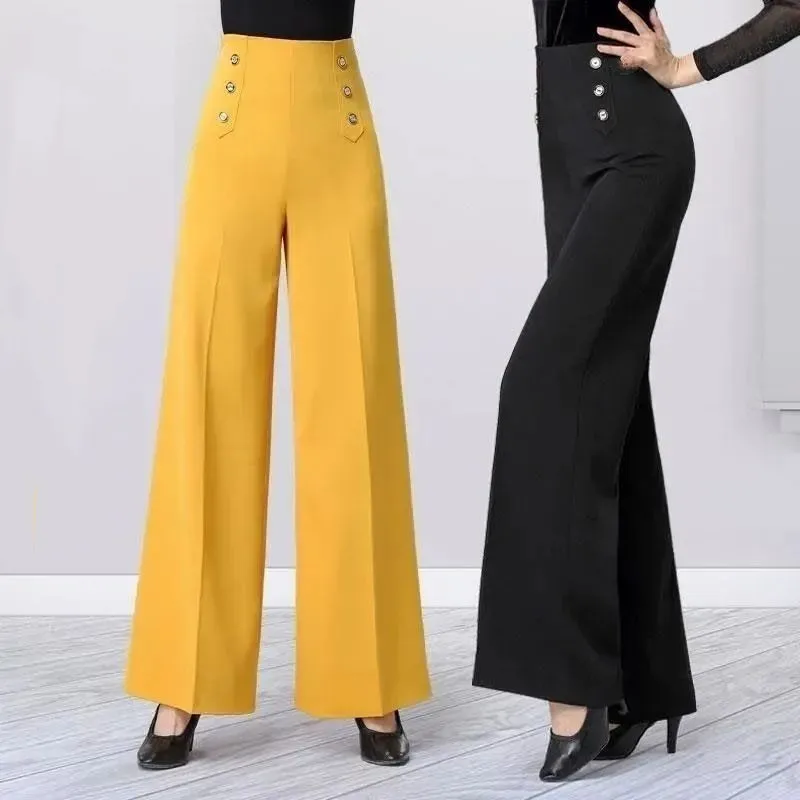 Sommer lose hohe Taille Frauen hose lässig einfarbig Chiffon lange Palazzo Hose Damen weites Bein Hosen 2360