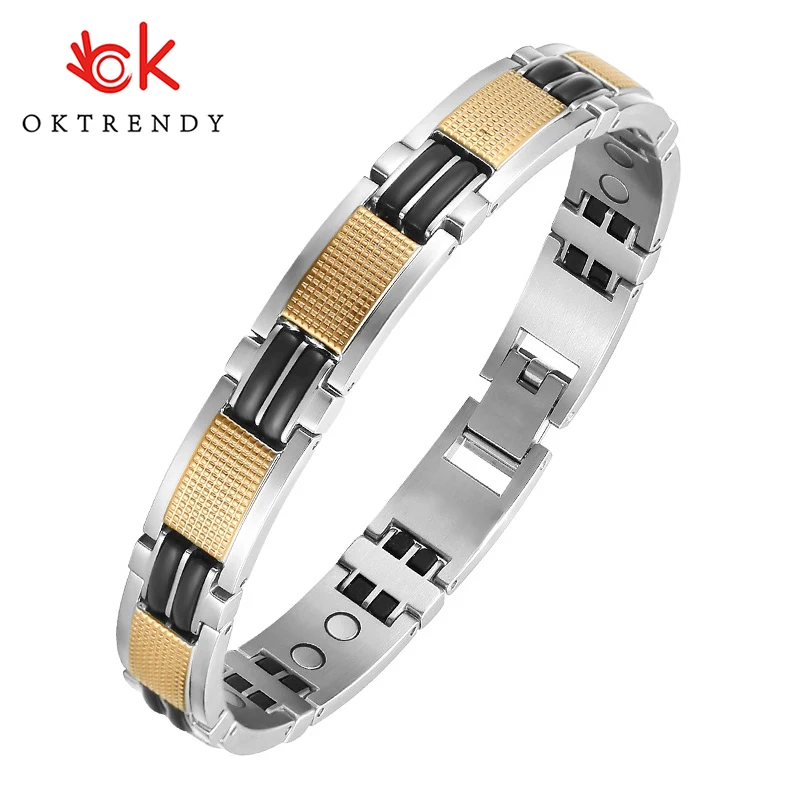 Oktrendy Couple Magnetic Stainless Steel Bracelet With Hook Buckle Clasp Therapy Bangles Man Health Care Jewelry Men's Bracelets