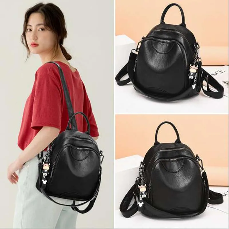 

2025 New Korean Fashion Women's Soft Leather Small Travel Backpacks High Capacity Shoulder Bags Totes Crossbody Backpack