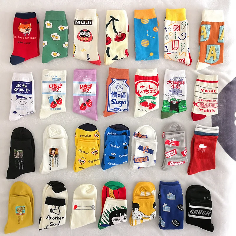 Calcetines divertidos de estilo Harajuku japonés para Mujer, calcetín Unisex, versión coreana, primavera y otoño, 27 tipos, 121107