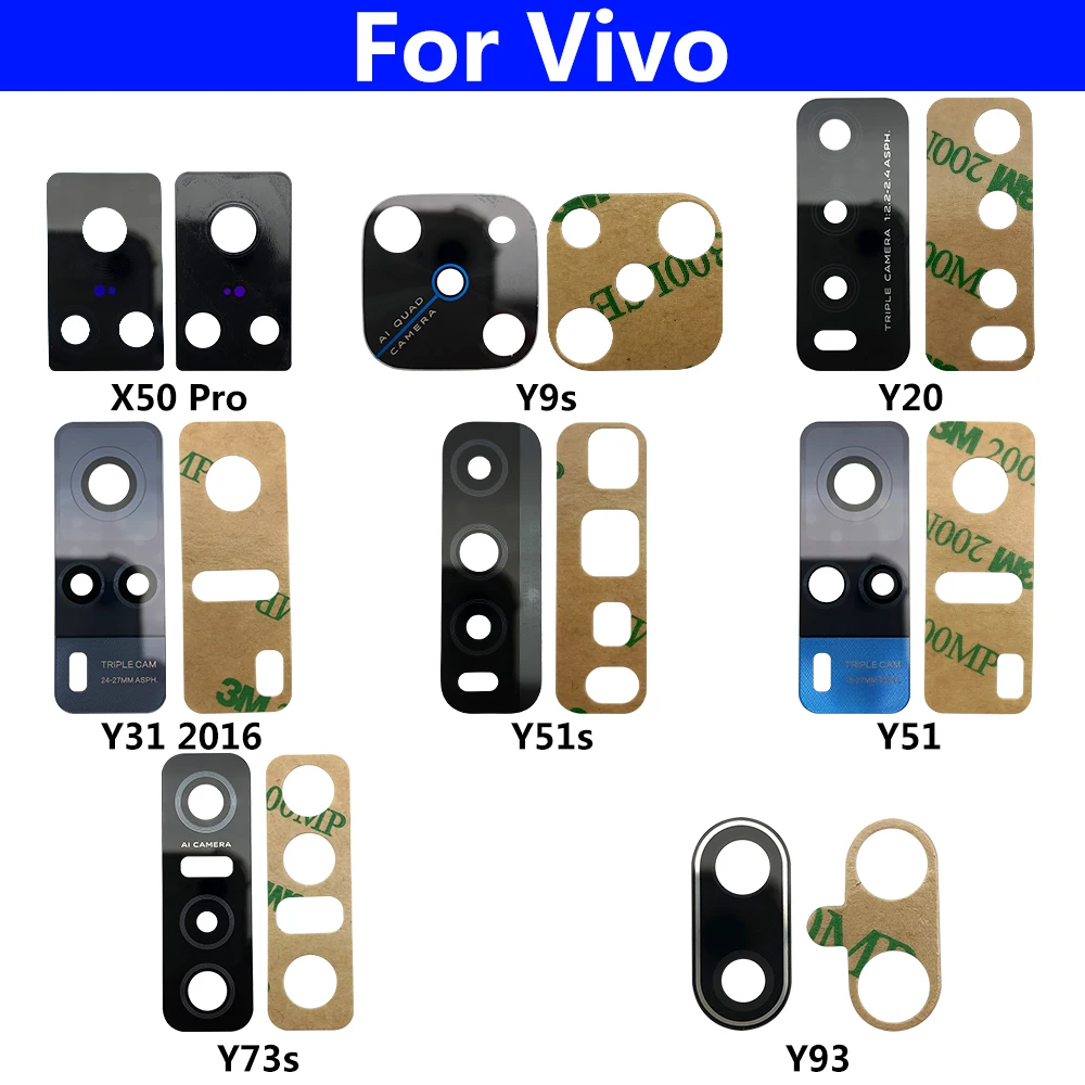 NEW Rear Back Camera Glass Lens With Sticker For Vivo IQOO 3 U3 Z1 S7 S9 S9e V17 X21 X50 Pro Y9S Y20 Y31 Y51 Y51S Y73S Y93S