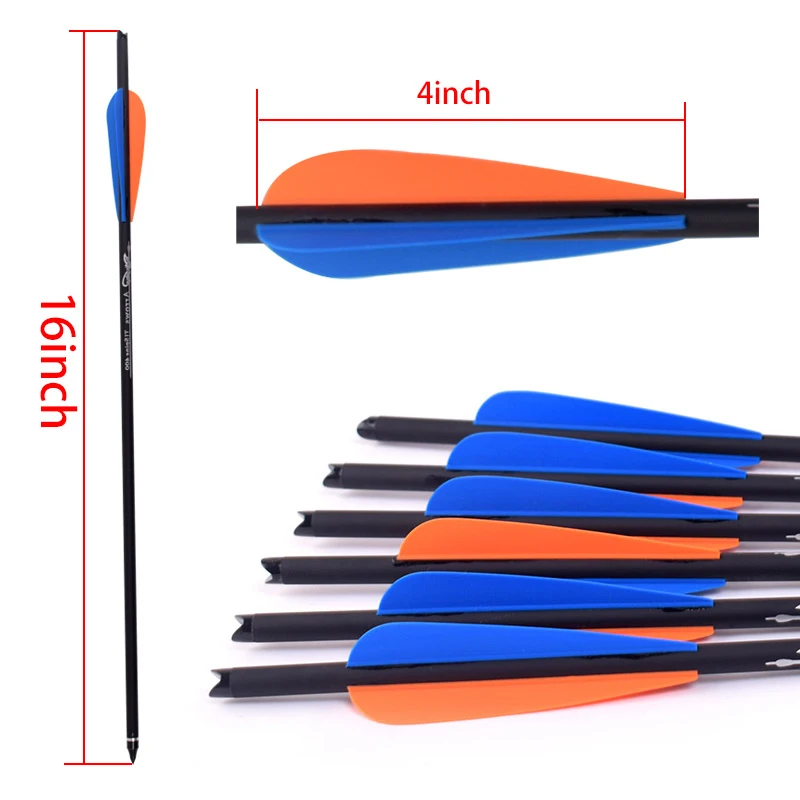 Archery 12Pcs Carbon Crossbow Bolts Arrows Orange Blue 4inch Rubber Vanes Replaceable Steel Arrowhead Tip for Hunting Shooting