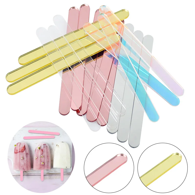 

10Pcs Acrylic Ice Cream Sticks Transparent Colorful Pop Popsicle Stick For Home Kids Making Popsicle Mould Supplies Hawaii Party