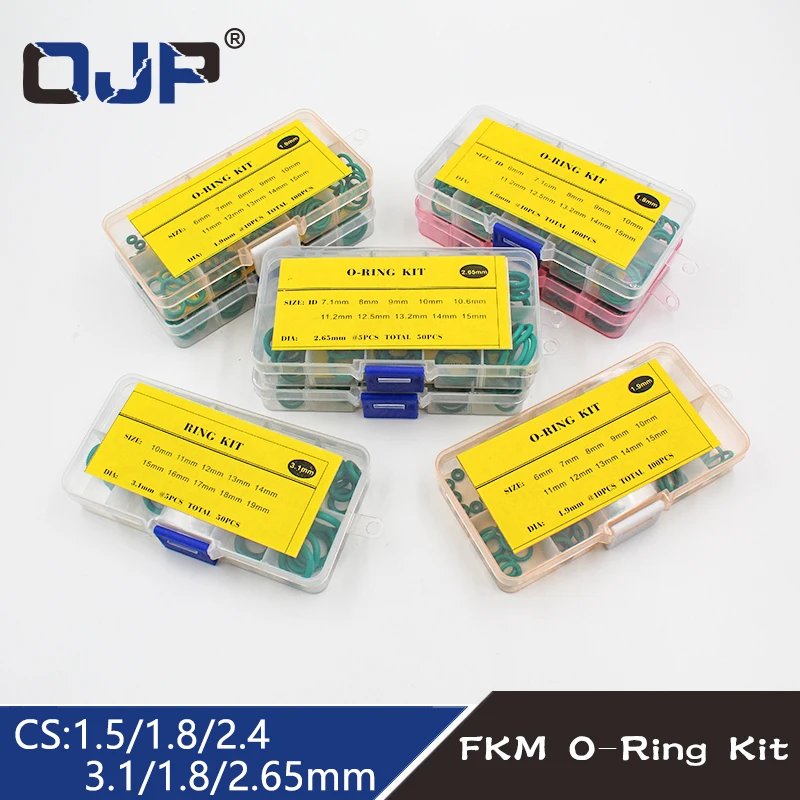 Anillo de goma verde FKM, junta tórica, kit de clasificación, grosor 1,5/1,8/1,9/2,4/2,65/3,1mm