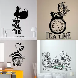 Alice In Wonderland Wall Sticker Tea Time Vinyl Decal Rabbit Mad Hatter Decor Cheshire Cat Poster Nursery Mural