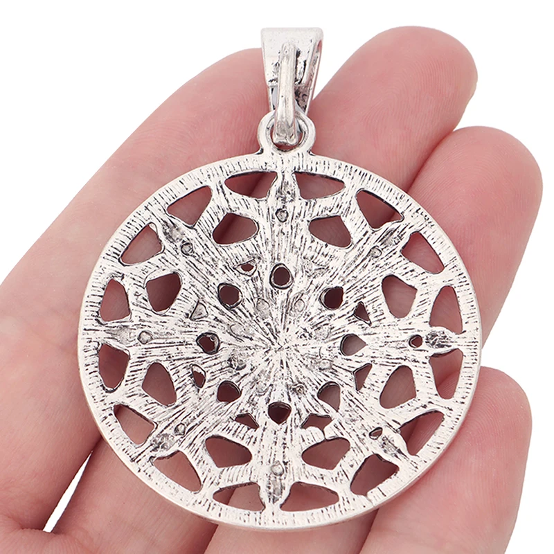 2pcs Tibetan Silver Filigree Flower with Green Resin Stone Charms Pendants For Necklace Jewelry Making Findings 65x48mm