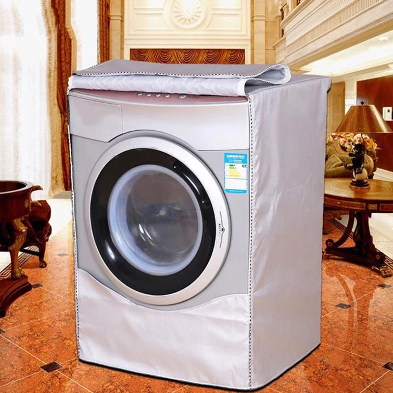 Washing Machine Cover Polyester Fibre Front Load Laundry Dryer Cover Laundry Silver Coating Waterproof Sunscreen Dustproof Cover