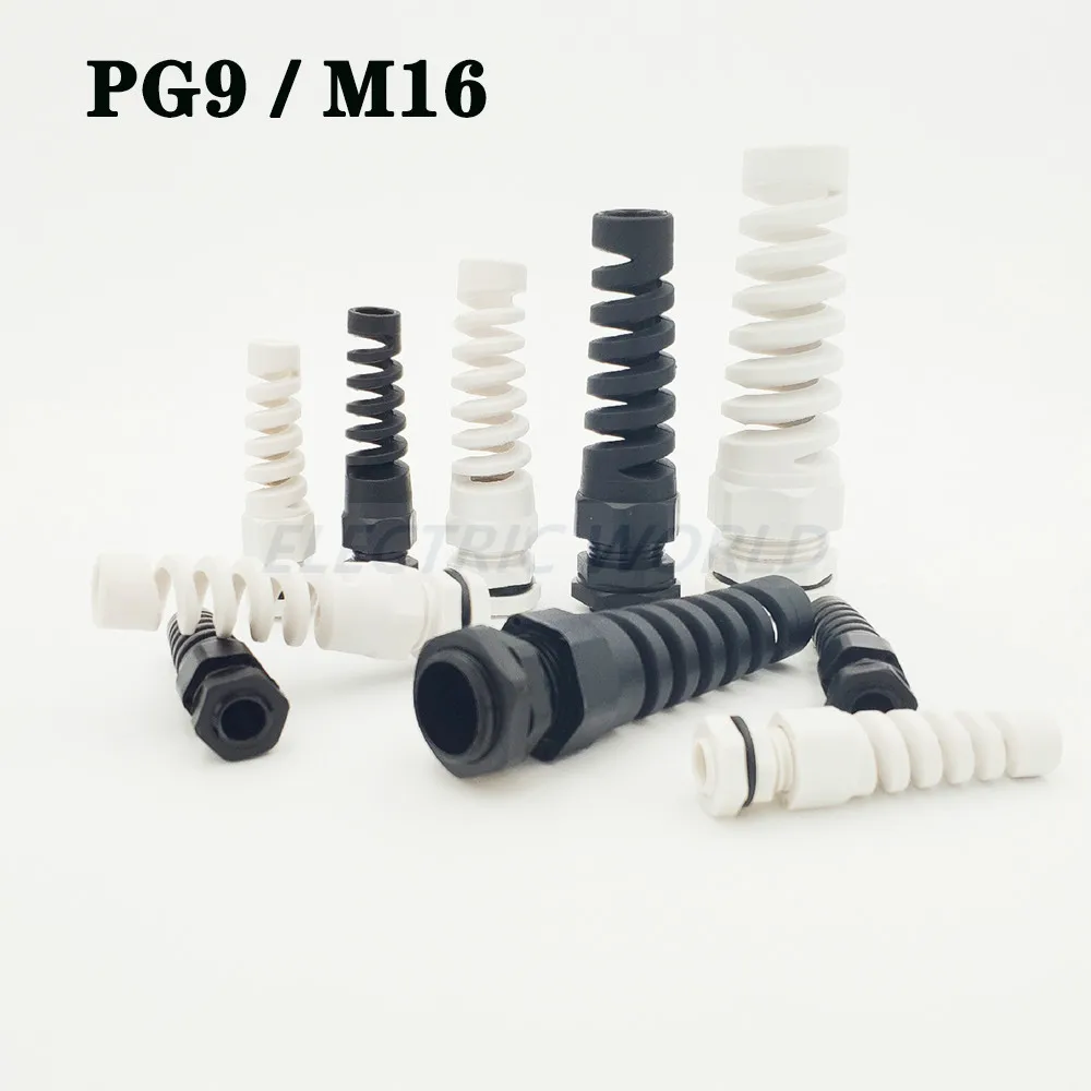 النايلون كابل الغدد PG9 M16 موصلات كابل مقاوم للماء موضوع الغدة المطاط الأسلاك قناة IP68 مكافحة الانحناء البلاستيك كابل كم