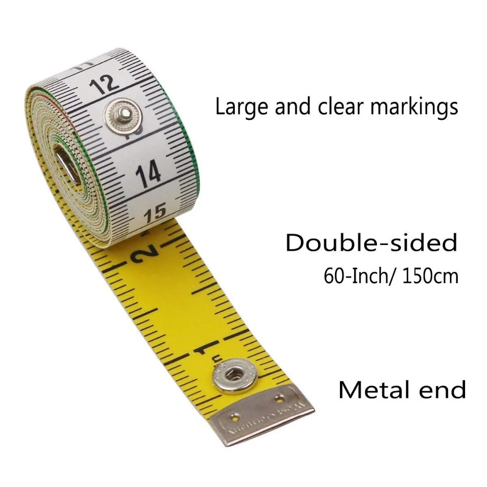 150cm/60in Germany Quality Soft Tape Measure Tailor\'s Tape with Snap Fasteners Body Measuring Ruler Needlework Sewing Tool