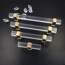 Transparent Square Acrylic Long Handles for Cabinets Gold Silver Cupboard Door Knobs Modern Wardrobe Pulls Furniture Hardware