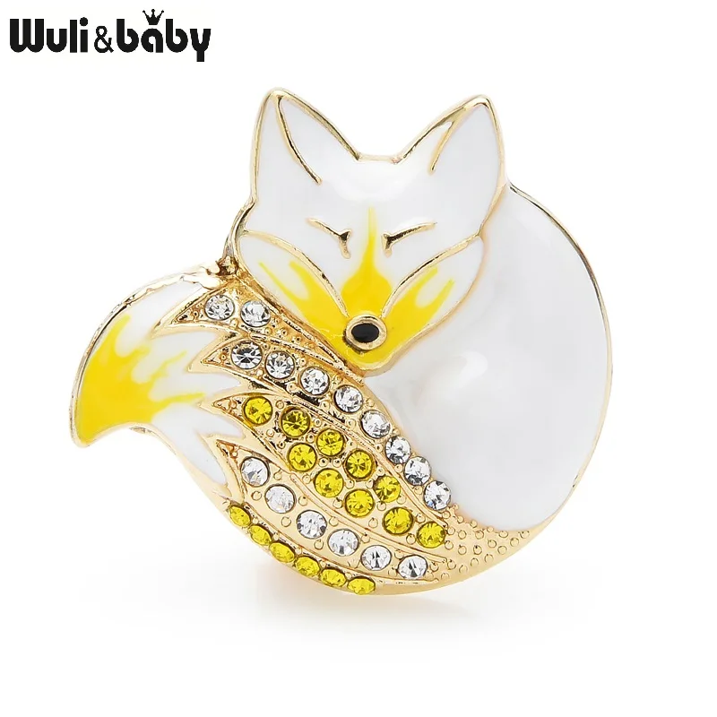 Wuli & baby النوم الثعلب دبابيس 6 ألوان المينا الجسم كامل حجر الراين سباركلين ذيل الثعلب دبابيس لطيف الحيوان شارة السنة الجديدة هدية 2021