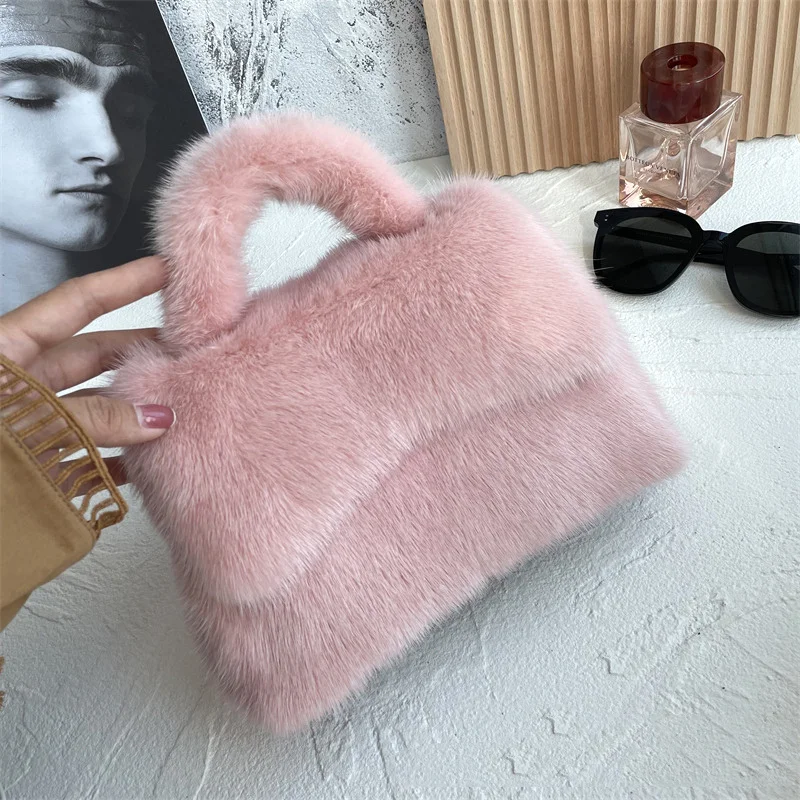 Bolso de piel de visón de diseñador de lujo para mujer, Bolso pequeño, Mini bolso de hombro cruzado, de piel Real bolso de hombro, nuevo, 2023