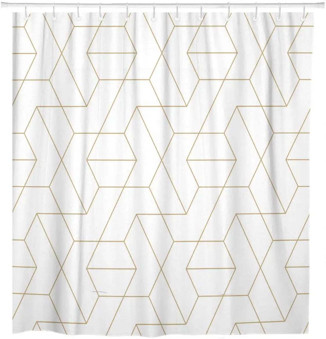 Rapport Abstract Geometric Pattern Crossing Thin Golden Lines Shower Curtain Waterproof Polyester Fabric 72 x 72 Inches Set