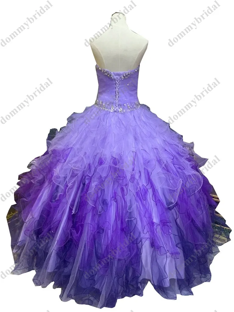 Gaun Pesta Ombre Tahun 15 XV Gaun Pesta Ruffles Lavender Ke Ungu Quinceanera Gaun Malam Prom 2021 Sweetheart Tulle 16