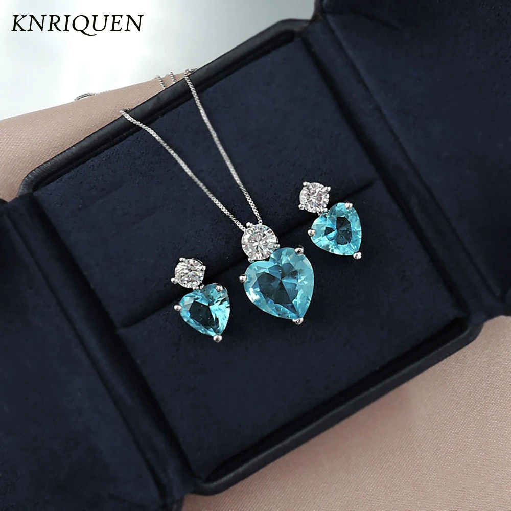 

Charms Jewelry Set for Women Paraiba Tourmaline Crystal Stone Necklace Earrings Romantic Gifts Wholesale Gemstone Fine Statement