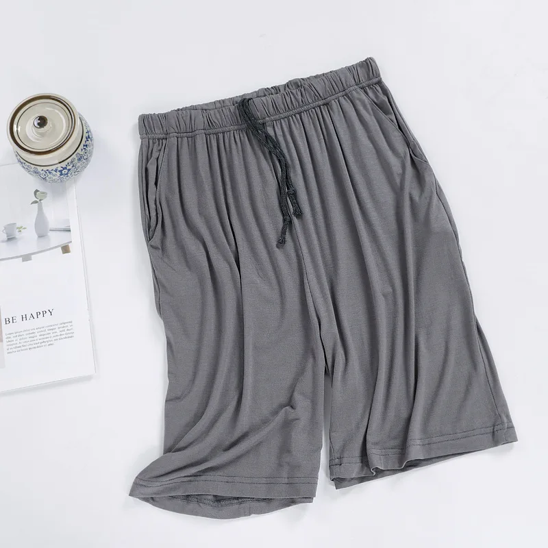 Large Size Summer Modal Mens Sleep Pants Casual Drawstring Short Pants Male Sleeping Shorts Loose Comfortable Men Sleep Bottoms