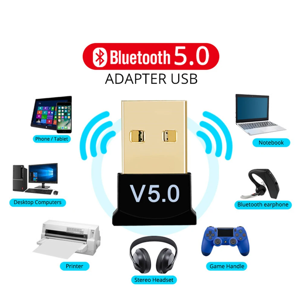Penerima Bluetooth 5.0 USB Asli Adaptor Nirkabel Audio Dongle Pengirim untuk PC Komputer Laptop Earphone Headphone Pemancar