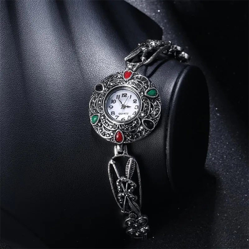 Vintage Lady Bracelets Watch For Women Jewelry New Fashion Crystal Quartz Watch Crystal Bracelet Silver Plated Girl Accessories