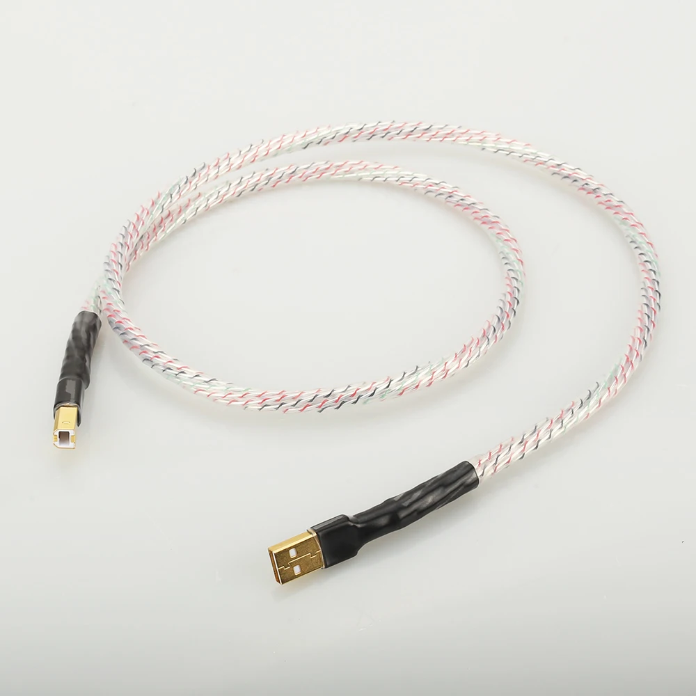 Hifi Valhalla Top-rated Silver Plated + shield USB Cable High Quality Type A to Type B Hifi Data Cable For DAC